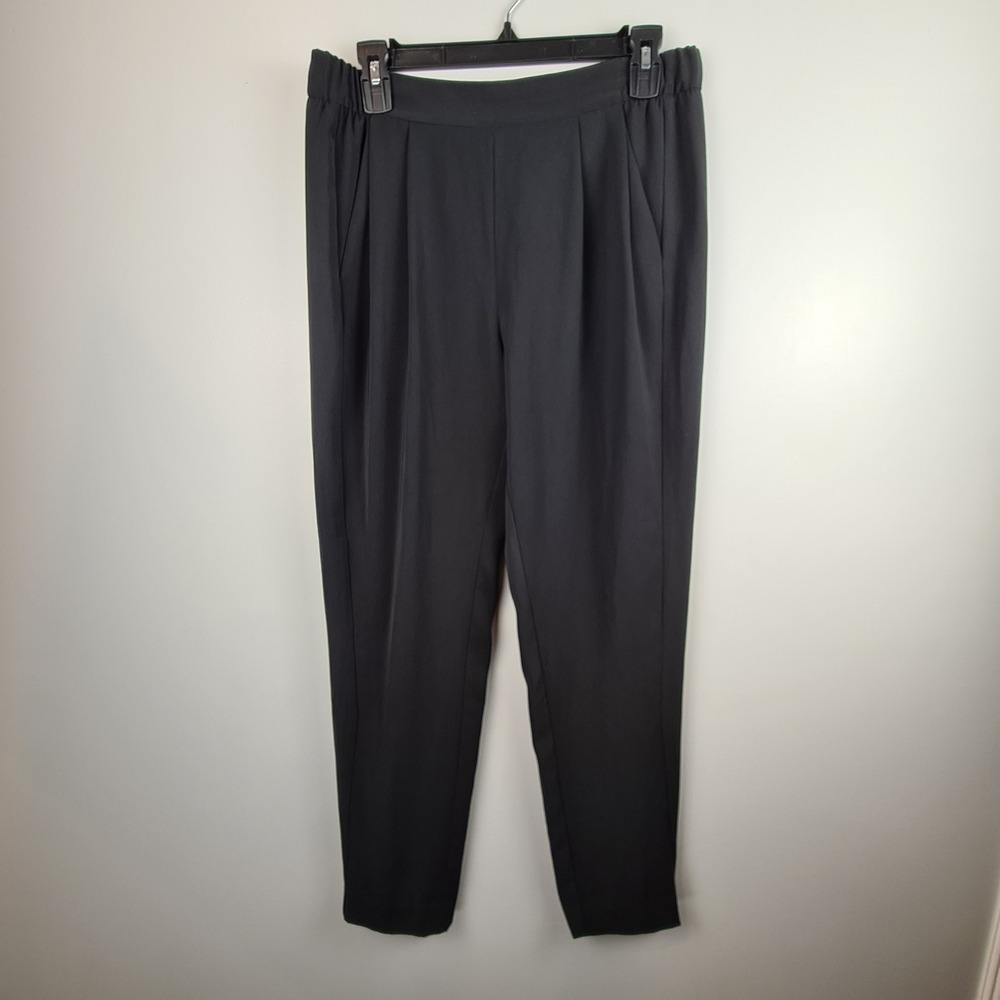 DKNY Women Black Pleated Pull-On Tapered Dress Pants Elastic‎ Waist Size S